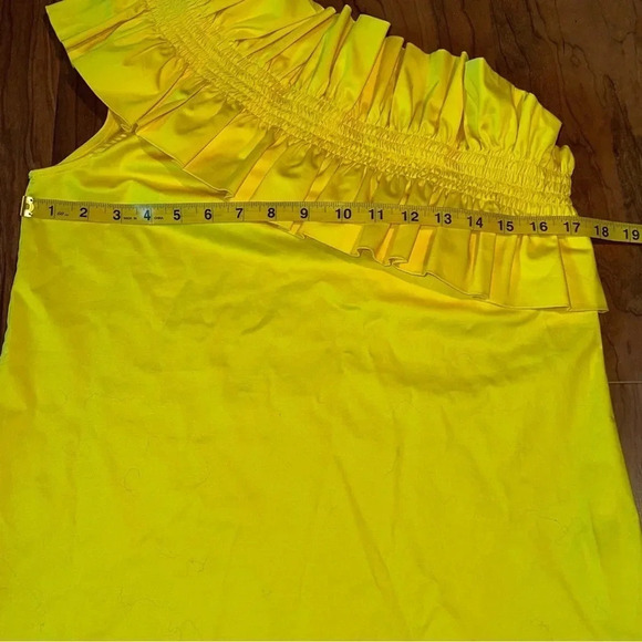TED BAKER One Shoulder Ruffle Top Bright Yellow Blouse Top SZ 2 - Picture 7 of 7